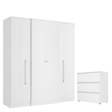 Imagem de Guarda Roupa Casal Splendore 4 Portas E Cômoda Gaveteiro Condessa Branco Acetinado - Thb