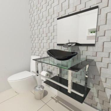 Imagem de Combo 2 em 1 gabinete de vidro 60cm iq inox com cuba oval + torneira i