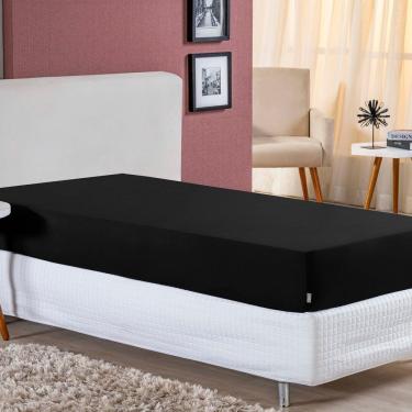 Imagem de Lençol Com Elástico Solteirão Nobre 1 Peça 30cm De Altura Malha 100% Algodão - Preto