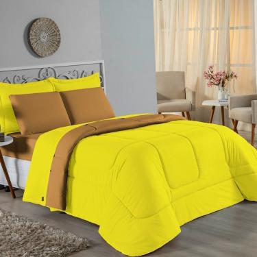 Imagem de Edredom Queen Nobre 1 Peça Dupla Face 2,20m X 2,40m Malha 100% Algodão - Amarelo / Cobre