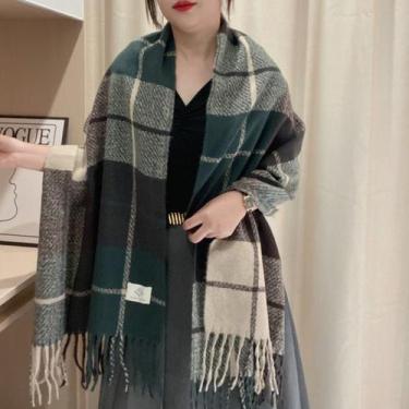 Imagem de Cachecol de Lã Unissex Grosso para Inverno cores clássicas Cor:Verde e