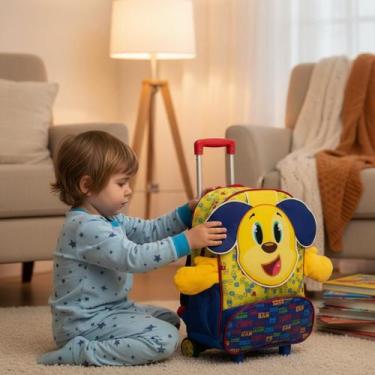 Imagem de Mochila Infantil Escolar Cachorro com Rodinhas Amarela Resistente 16 P