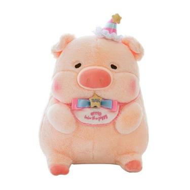 Imagem de Boneca de pelúcia Cartoon Lulu Pig 40 cm com chapéu de festa e babador