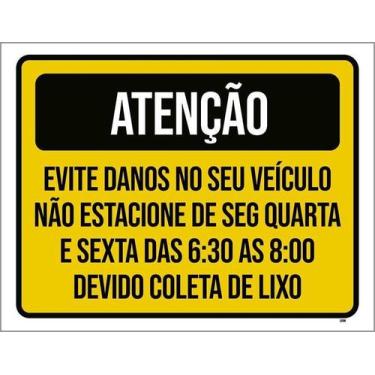 Imagem de Kit 10 Placa Acm Evite Danos Veículo Devido Coleta Lixo18X23 - Sinaliz