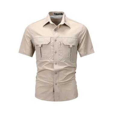 Imagem de Camisa Masculina De Seda Gelada De Secagem Rápida Manga Curta Com Lape