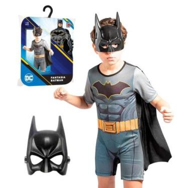 Imagem de Fantasia Batman Infantil Curta Com Capa e Máscara - NB, Preto, P 2 - 4
