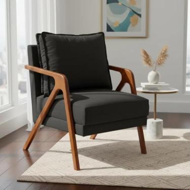 Imagem de Poltrona Para Sala Decorativa Shine Cadeira Reforçada Para Recepção Manicure Sala De Espera Consultório Escritório Confortável Em Madeira Maciça Castanho Suede Cores (Preto)