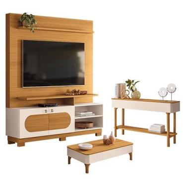 Imagem de Estante Home Theater Axis Cinamomo Off White com Mesa de Centro Liz e 