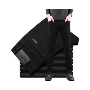 Imagem de Calças Jeans Pretas Slim Fit Para Homens, Calças Retas Elásticas, Esti