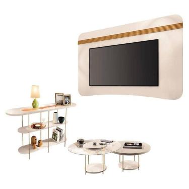 Imagem de Painel Suspenso Off White Cinamomo Com Kit Mesa De CentroE AparadorOff White-Hb Móveis
