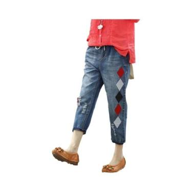 Imagem de Calças Harem De Denim Luxuosas Com Bordado Para Mulheres, Jeans Vintag