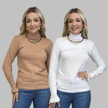 Imagem de Kit 2 Blusas Tricot Botão na Manga Moda Casual Inverno 2024 - SP/CXX, 
