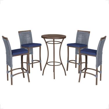 Imagem de Mesa Bistro E 4 Banquetas Roma Marrom, Corda Náutica 10 Prata