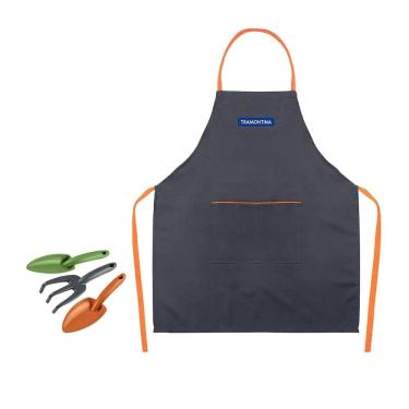 Imagem de Conjunto para Jardinagem Tramontina 4 Peças Cinza com Pazinhas, Ancinho e Avental Ideal para Cuidados com o Jardim