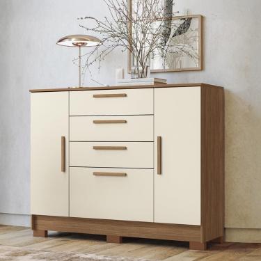 Imagem de Cômoda Pinhais 4 Gavetas MDP com Puxador MDF Jatobá com Areia para Quarto Moderno 130,2CM de Largura