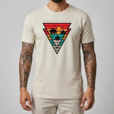 Imagem de Camiseta Masculina Estilo Praia Grafismo Básica Slim Fit Algodão Verão Manga Curta Urba...