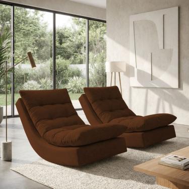 Imagem de Kit 2 Poltronas Leve Balanço Linho Premium Easy Clean Luxo Balance Para Sala Quarto Con...