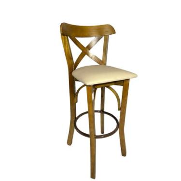 Imagem de Banqueta Bistro Merlim de Madeira castanho com Estofado savana - flex 