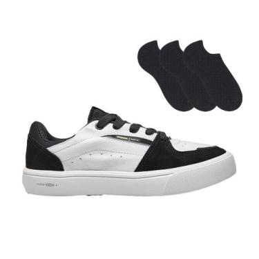 Imagem de Kit Tênis Rainha Route Unissex + 3 Pares de Meias Pretas, Preto, Branc