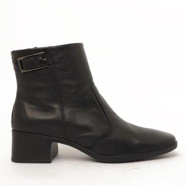 Imagem de Bota Feminina Sapato Da Corte Couro Salto Bloco Médio Cano Curto, C pr