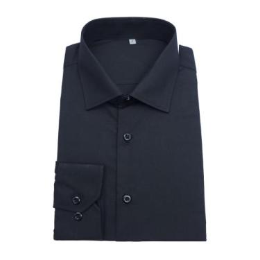 Imagem de Camisa Masculina Social QiLin Poliamida com Algodão 6536, Preto, 3