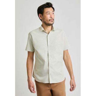 Imagem de Camisa Docthos Slim Manga Curta Listrada com Linho, 106 verde claro, P