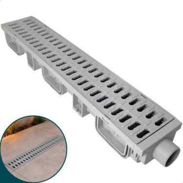 Imagem de Ralo Linear 10x50 Pluvial Cinza Com Coletor Modular Grelha Para Pisici