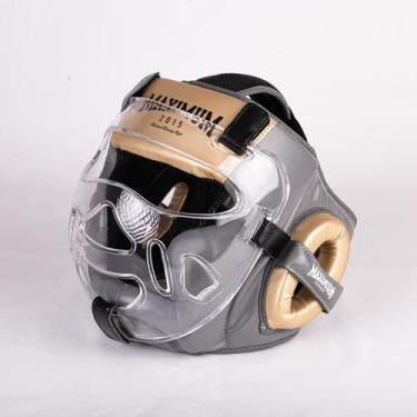 Imagem de Capacete de Boxe e Muay Thai com Viseira Maximum, Cinza, Dourado, Únic