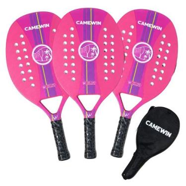 Imagem de Kit 3 Raquetes Beach Tennis Camewin Fibra de Carbono, Rosa