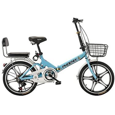 Imagem de Bicicleta dobrável de bicicleta urbana de 50,8 cm, leve trabalho adulto velocidade variável ultraleve portátil, para homens e mulheres, bicicleta casual dobrável leve, 50,8 cm azul, velocidade variável (cinco