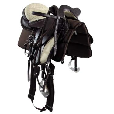 Imagem de Sela Australiana De Cabeça Marrom e Bege Luxo 16 Polegadas + Acessórios