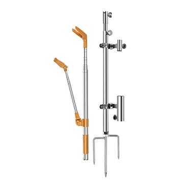 Imagem de Barraca de pesca Poste de categorias de bastão de haste de pesca de aço inoxidável Inserir pólo de prateleira em terra multifuncional, suporte de torre, pesca de pesca selvagem Três em um em um Suport