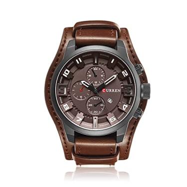 Imagem de calau 8225 Relógio De Quartzo Moda Homem Assista Top Marca Calendário Pulseira De Couro de Negócios Militar Dual Display 30 M À Prova D 'Água Relógio de Pulso Relogio masculino