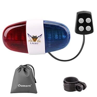 Imagem de Oumers Bicycle Police Som Light, Bike LED luz elétrica chifre sirene chifre, 5 luzes LED 4 sons trompete, luz de advertência, luz de segurança à prova d 'água, acessórios de luzes de bicicleta, sem baterias, A# Bike LED Sound Light