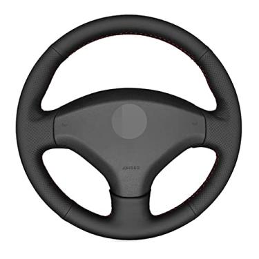 Imagem de DYBANP Capa de volante, para Peugeot 3008 2015-2011/408 2014-2010/308 2013-2007, capa de volante de couro preto costurada à mão DIY
