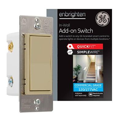 Imagem de GE Enbrighten Add-On Switch com QuickFit e SimpleWire, GE Z-Wave/GE Zigbee Smart Lighting Controls, compatível com Alexa, Google Assistant, NÃO É UM INTERRUPTOR AUTÓNOMO, Ivory, 47188