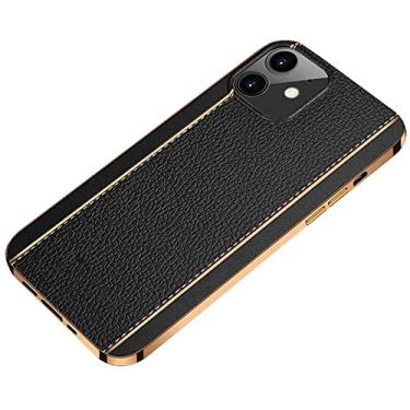 Imagem de HAODEE Capa de telefone com padrão de lichia de moldura dourada, capa macia de silicone fino para Apple iPhone 12 Mini (2020) Capa à prova de choque com tudo incluso de 5,4 polegadas [Proteção de tela e câmera] (Cor: preto)