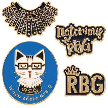 Imagem de Ruth Bader Ginsburg conjunto de 4 alfinetes esmaltados de colar notorious RBG I Dissent, 1-1.4 inch, Metal