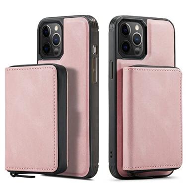 Imagem de Porta-cartões de carteira para iPhone 14 13 Pro Max Bolsa de Couro com zíper destacável Capa Magnética 2 em 1 para iPhone 13 Mini, Rosa, Para iPhone 14 Pro