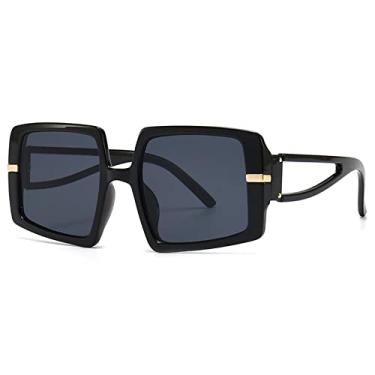 Imagem de Óculos de sol femininos quadrados na moda moda superdimensionado grande preto branco com braços recortados óculos de sol uv400 tons, preto preto, tamanho único