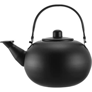Imagem de REJOON Apito de aço inoxidável chaleira de chá de aço inoxidável bule de chá fogão a gás aquecimento rápido de água para fogão top cozinha café preto (cor: P, tamanho: t20,5x18x15cm)