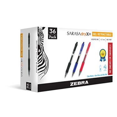 Imagem de Zebra Pen Caneta de gel retrátil Sarasa Dry X20, ponta média, 0,7 mm, tinta de cor comercial sortida, pacote com 36 (embalagem pode variar)