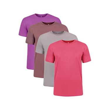 Imagem de Kit 4 Camisetas 100% Algodão 30.1 Penteadas (Roxo, Marrom, Chumbo, Vermelho, M)