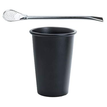Imagem de KIT COPO DE TERERÉ ALUMÍNIO PRETO 350ML + BOMBA DE TERERE CLÁSSICA CROMADA