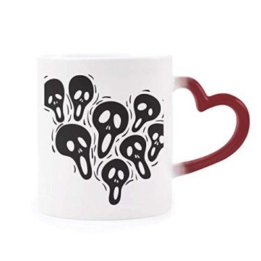 Imagem de Caneca de grés com estampa de caveira, dia das bruxas, sensível ao calor, mudança de cor vermelha