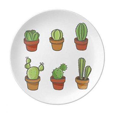 Imagem de Suculentas Cacto Vaso com Estampa de Ilustração Prato Decorativo de Porcelana Salver Prato de Jantar