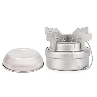 Imagem de Mini fogão de acampamento com álcool de titânio, fogão de acampamento portátil + conjunto de prateleira queimadores para uso ao ar livre com tampa para acampamento, caminhada, churrasco, cozinha, piquenique