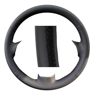 Imagem de LAYGU Capa de volante de carro de couro preto costurado à mão respirável, para renault clio 2 twingo 2 dacia sandero 2001-2014