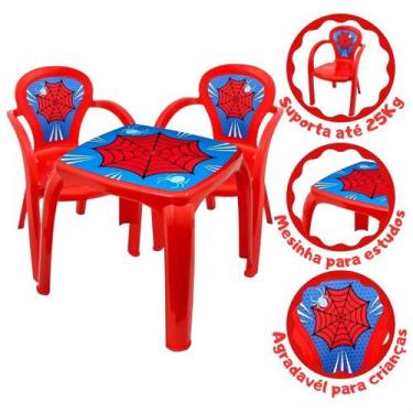 Imagem de Mesa Mesinha Infantil Com 2 Cadeiras Spider Aranha Menino - Kit