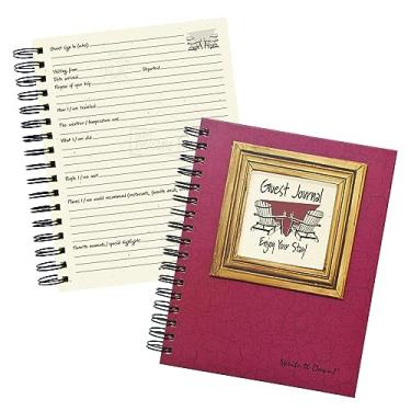 Imagem de Journals Unlimited "Write it Down!" Série Guided Journal, Guest Journal, Enjoy Your Stay!, com uma capa dura de cranberry, feita de materiais reciclados, 19 x 22 cm